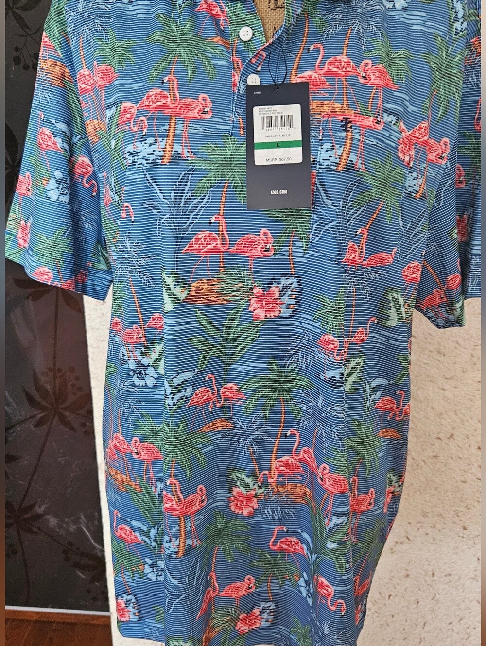 Blue Flamingo Print Short-Sleeve Shirt - Tropical Resort Style